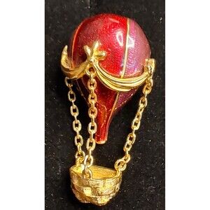 Signed Joan Rivers Hot Air Balloon Brooch Pin Jewelry Red Enamel Gold-tone